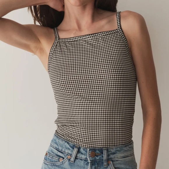 NWT DÔEN Angie Straight Neck Tank | Sz Medium | Noir La Maddalena Gingham Black - Picture 11 of 14